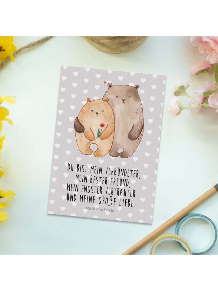 Mr. & Mrs. Panda Postkarte Bären Liebe mit Spruch in Grau Pastell günstig kaufen onesize