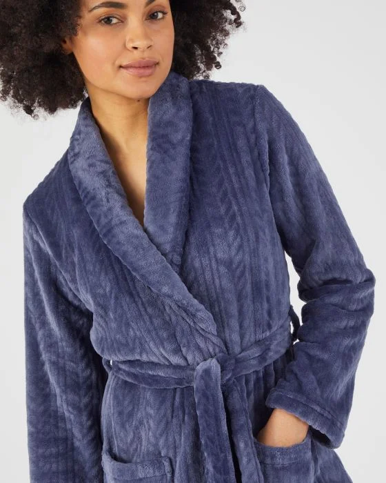 Robe de chambre maille reliefée chaude toucher peluche Thermolactyl
