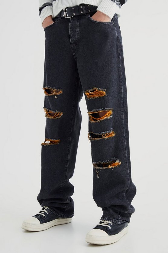 Lockere zerrissene Kontrast-Jeans