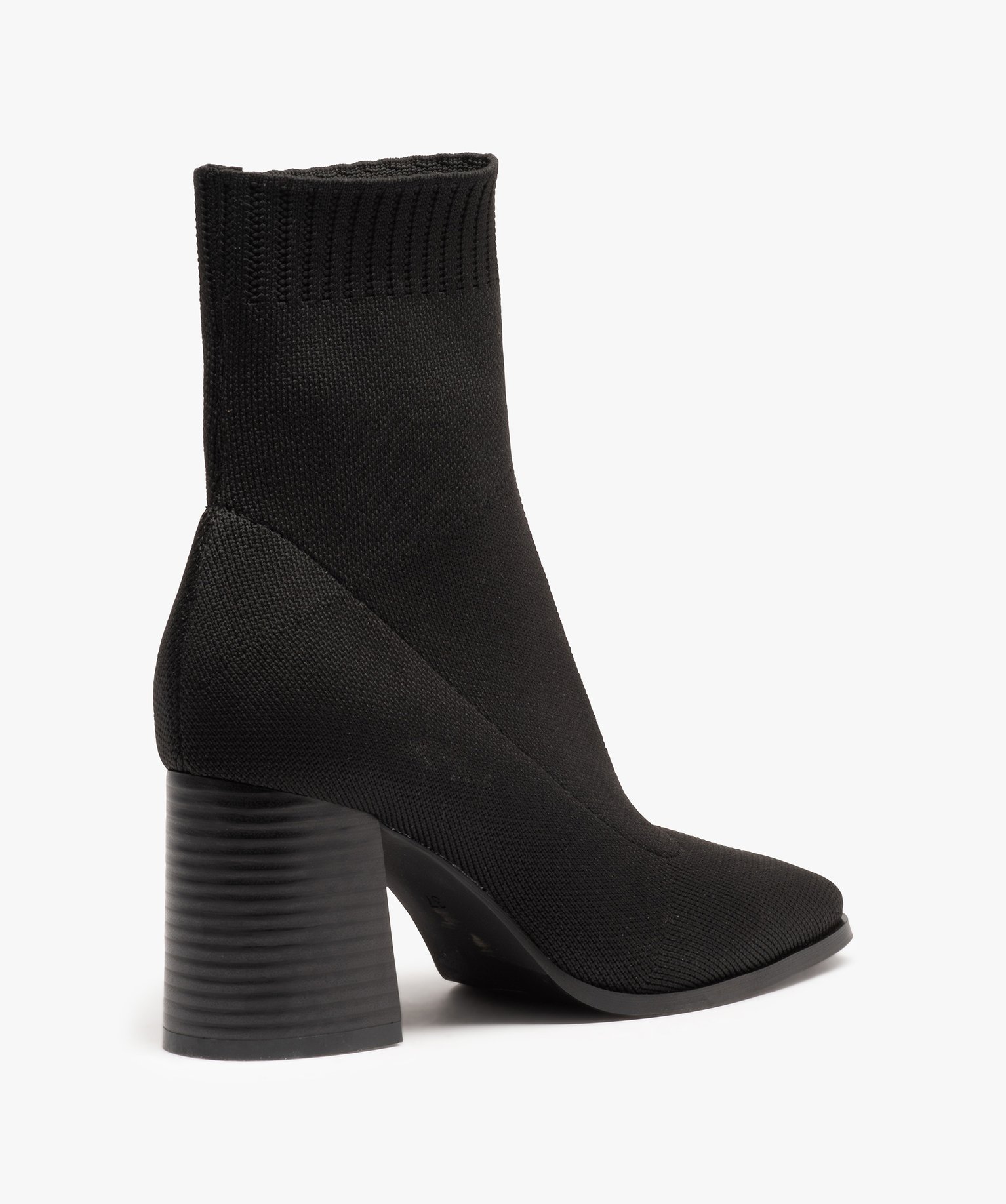 Boots chaussettes femme à talon carré dessus maille unie noir | GEMO