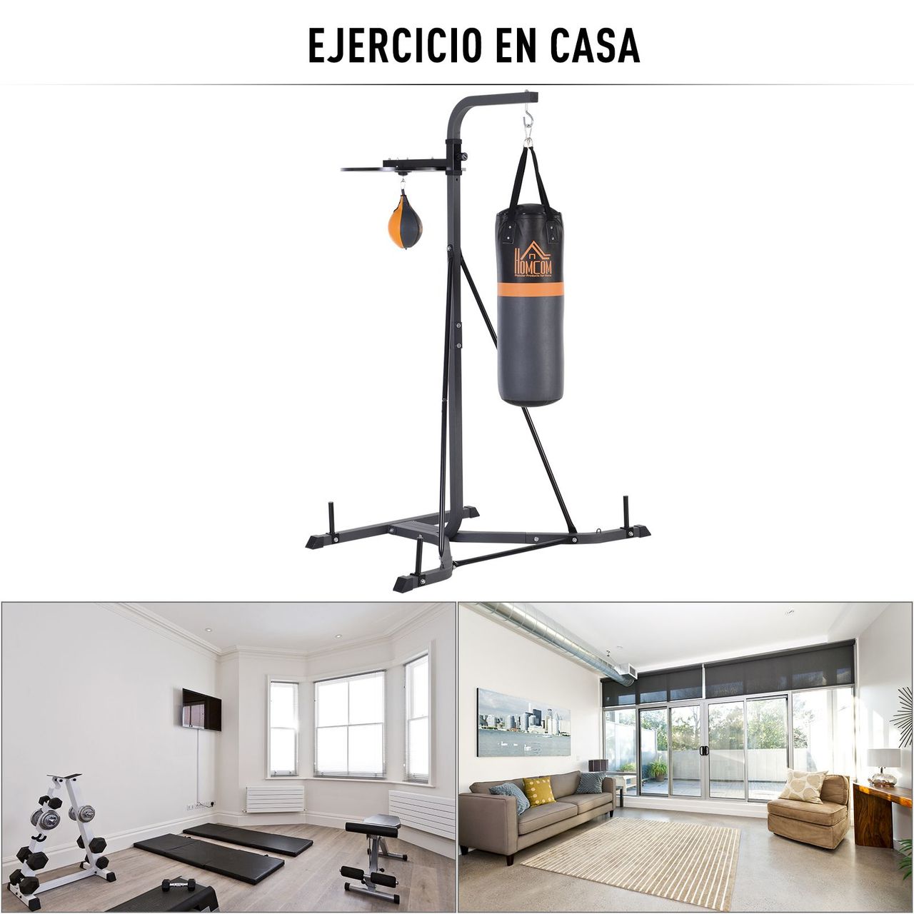 HOMCOM 2-in-1 Standdesign Boxsackständer Boxsack Punchingball Boxstation