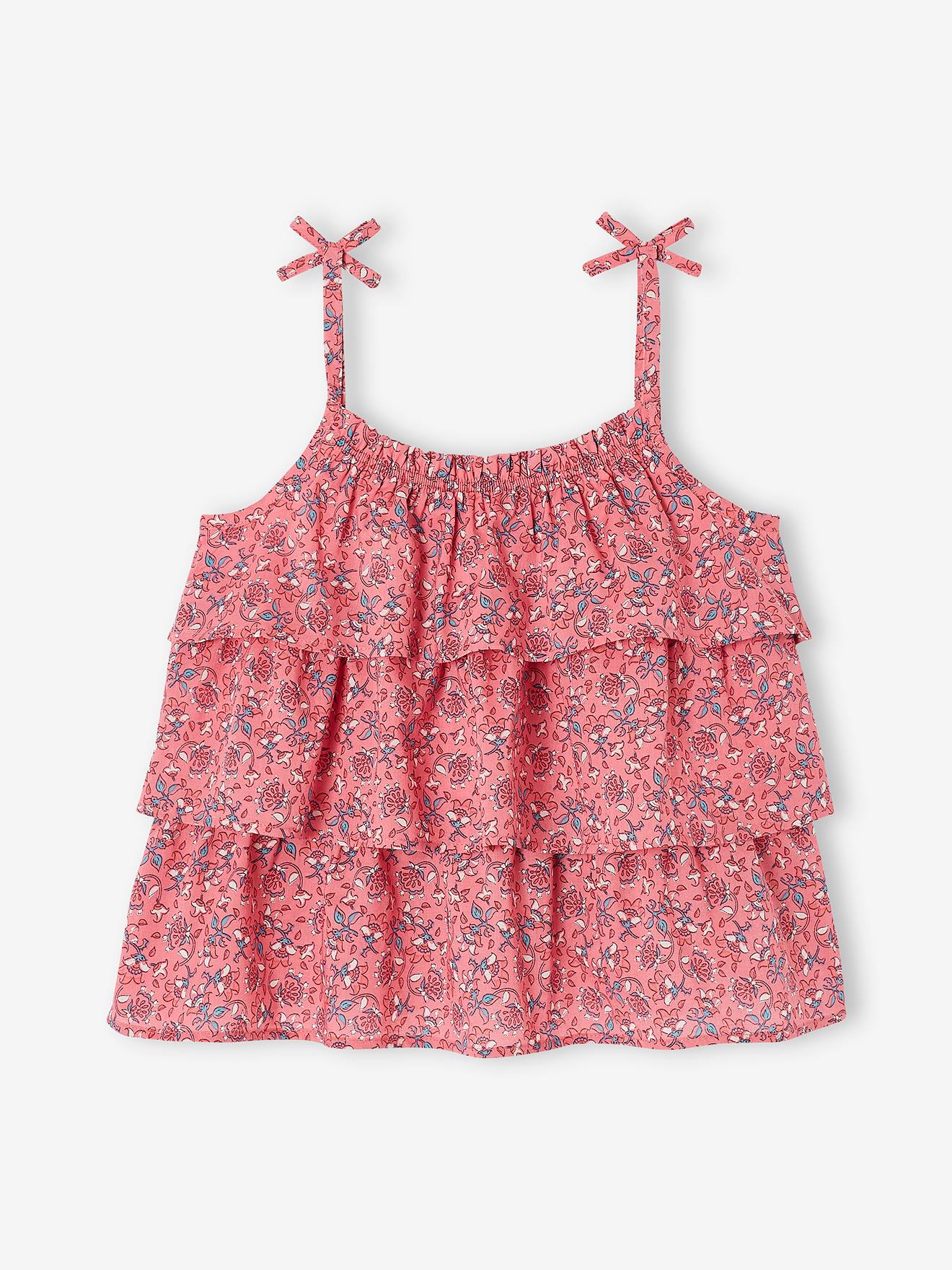 Blouse imprimée à volants fille rose imprimé