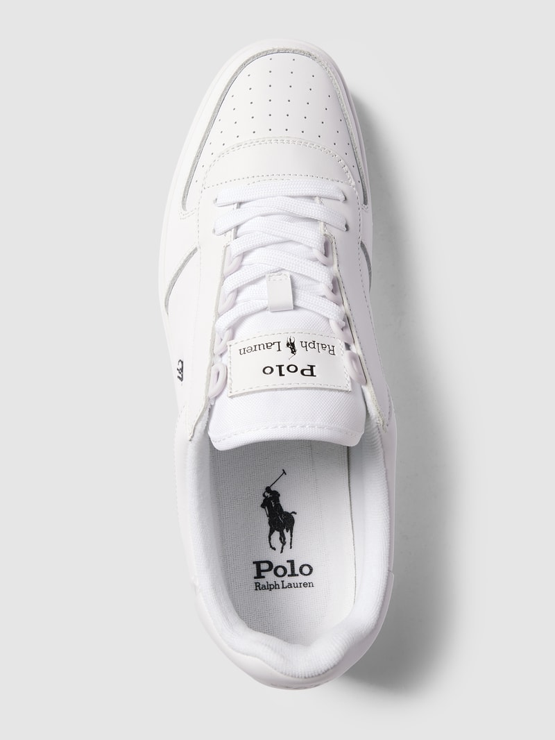 Sneaker aus Leder-Mix mit Label-Stitching in weiß