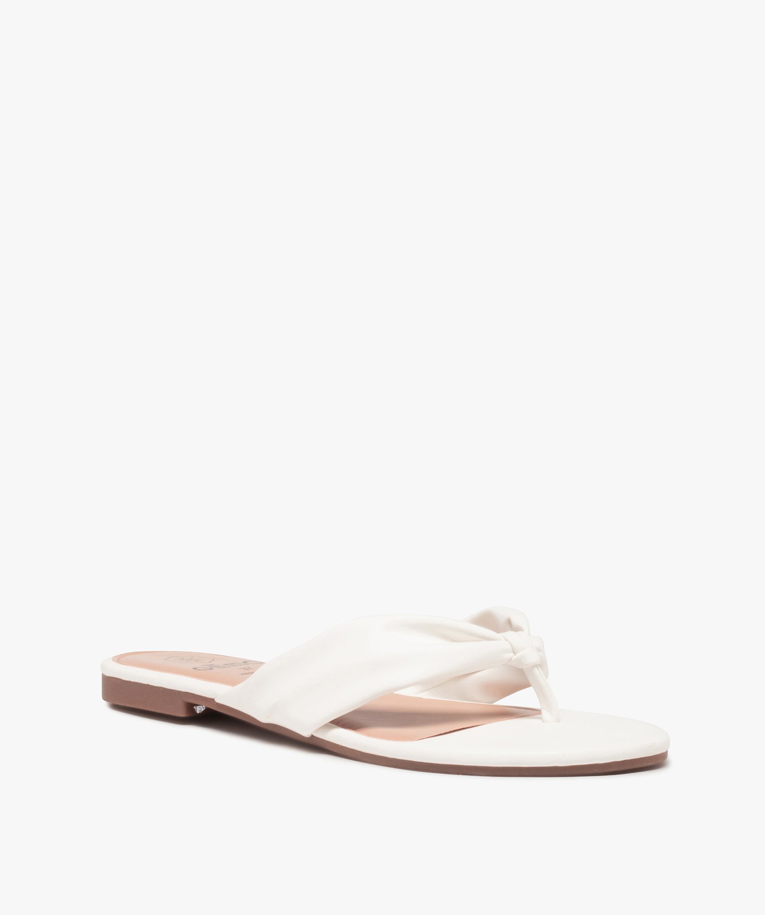 Tongs femme à talon plat et entre-doigts drapé blanc | GEMO