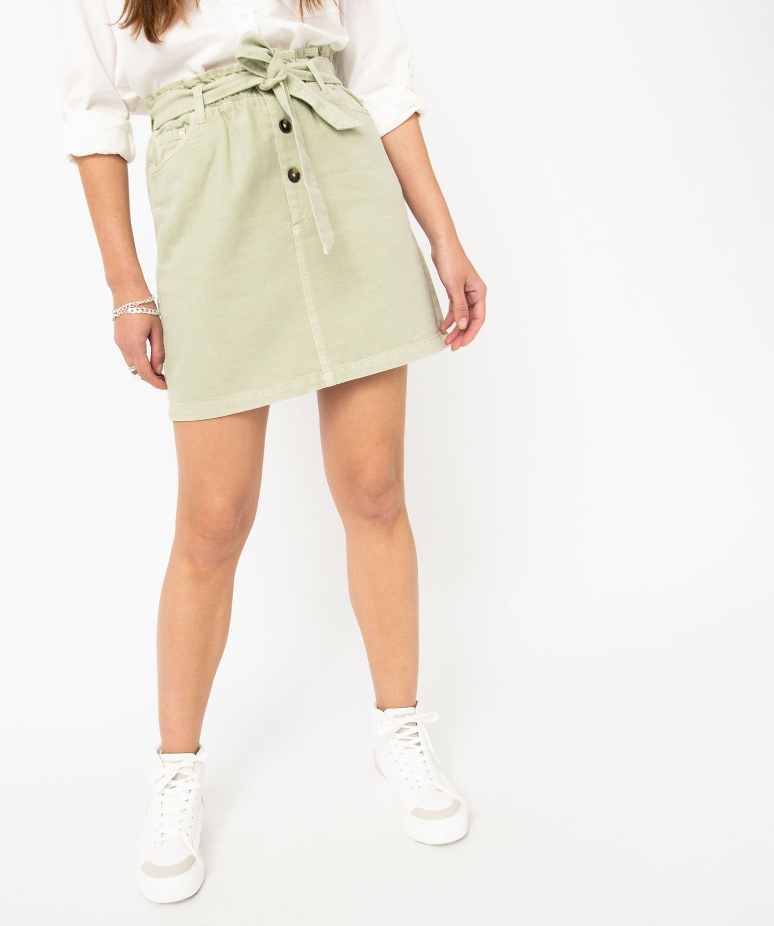 Jupe en toile denim avec ceinture femme vert | GEMO