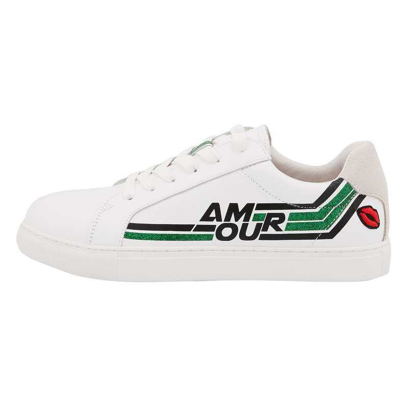 Baskets en cuir Simone retro amour blanc/vert