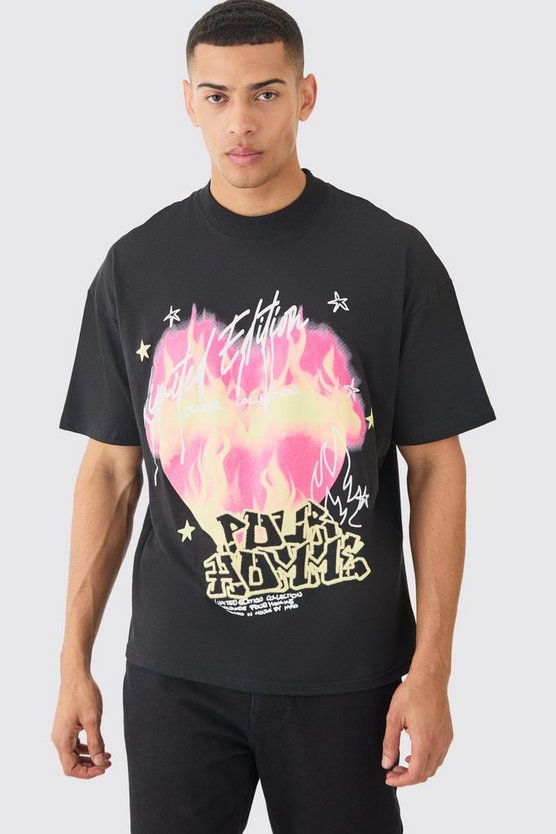 Oversize T-Shirt mit Herz Flammen Print