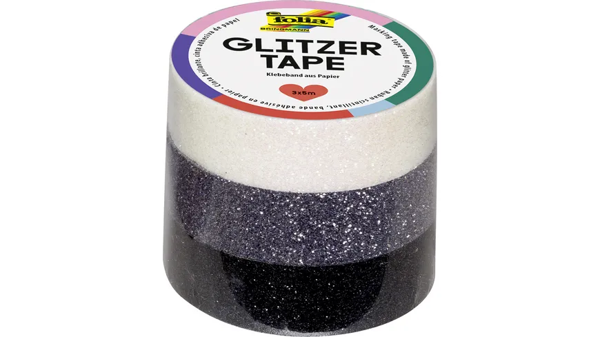 folia Glitzer-Tape 3er-Set weiß, grau und schwarz 15 m mehrfarbig