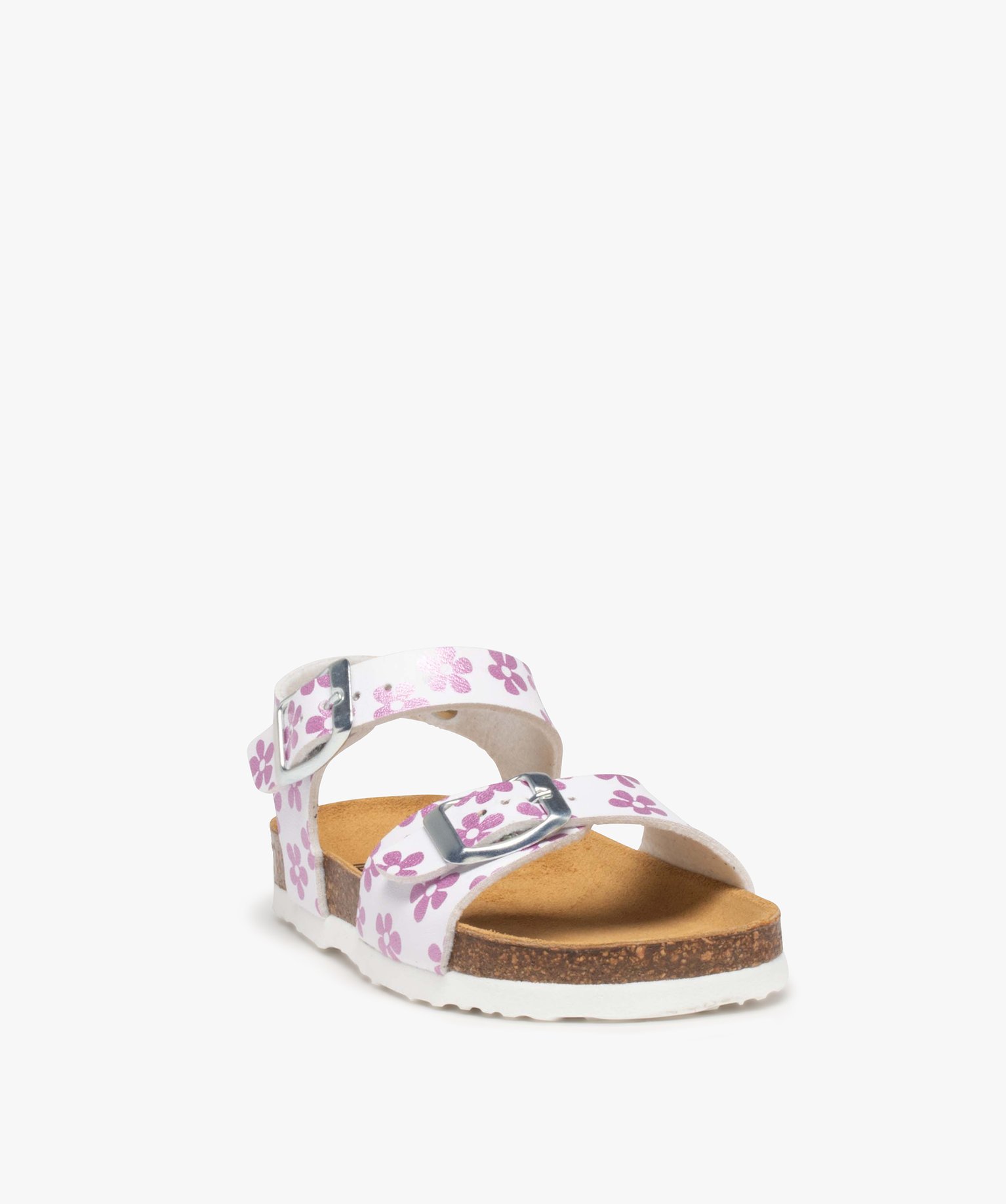 Sandales fille à brides à boucle fantaisie et semelle liège blanc | GEMO