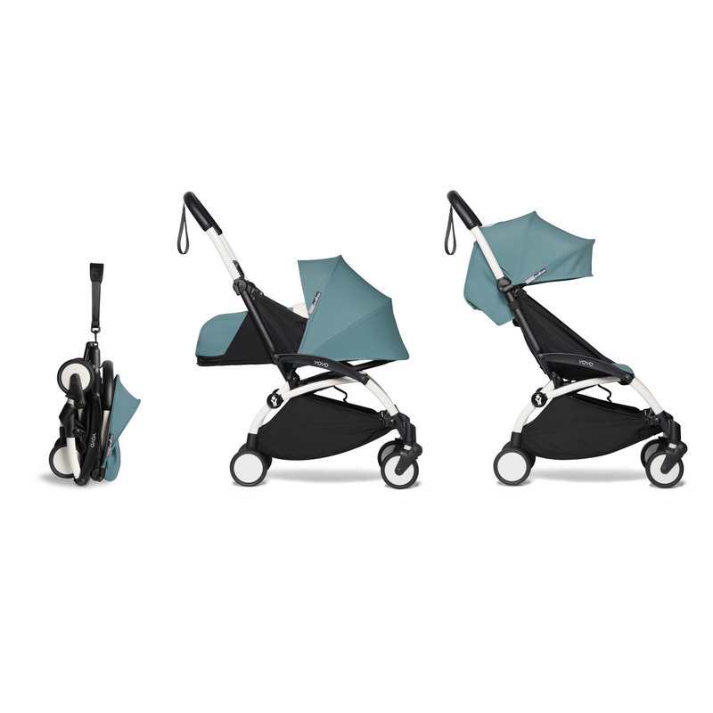 Poussette complète Yoyo2 châssis blanc assise 0+ et 6+ aqua Babyzen
