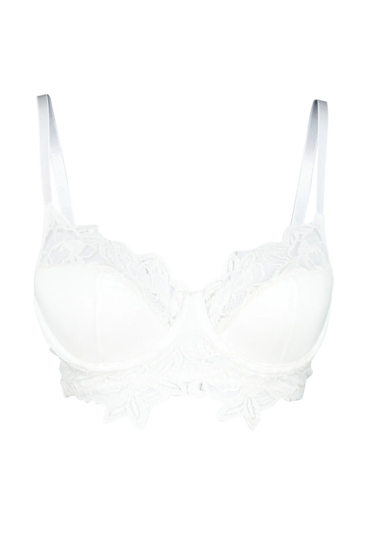 Trendyol Collection  Braut-BH aus weißem Brode-Spitzenstoff mit Seilträgern und überzogener Spitze THMSS24SU00044