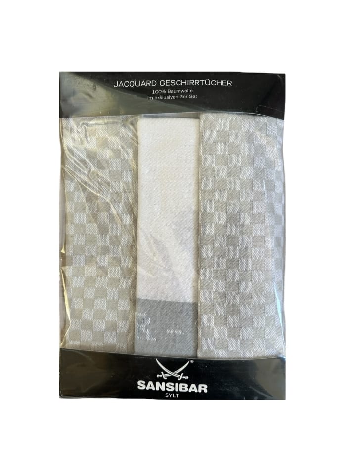 Sansibar 3-teiliges Set: Geschirrtuch Set in Natur/Silber günstig kaufen 50 x 70 cm