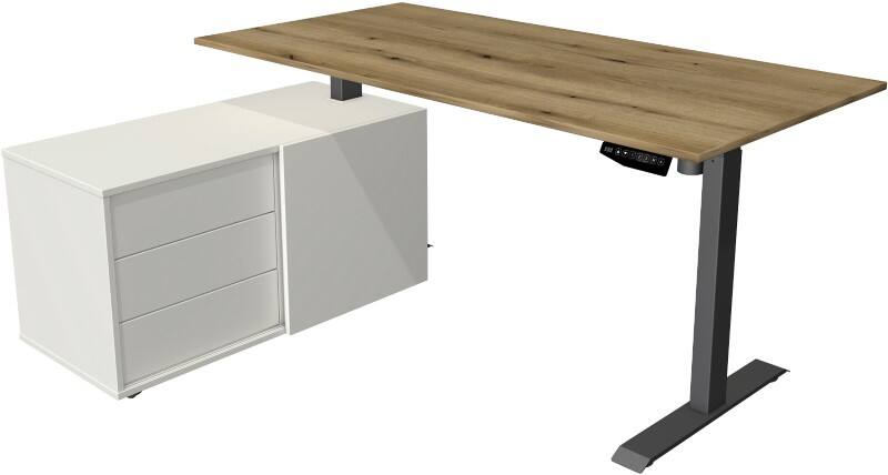 Kerkmann Move 1 L-Förmig Elektronisch Höhenverstellbarer Sitz-Stehschreibtisch Melamin, Stahl Anthrazit, Eiche 1650 x 1350 x 1230 mm
