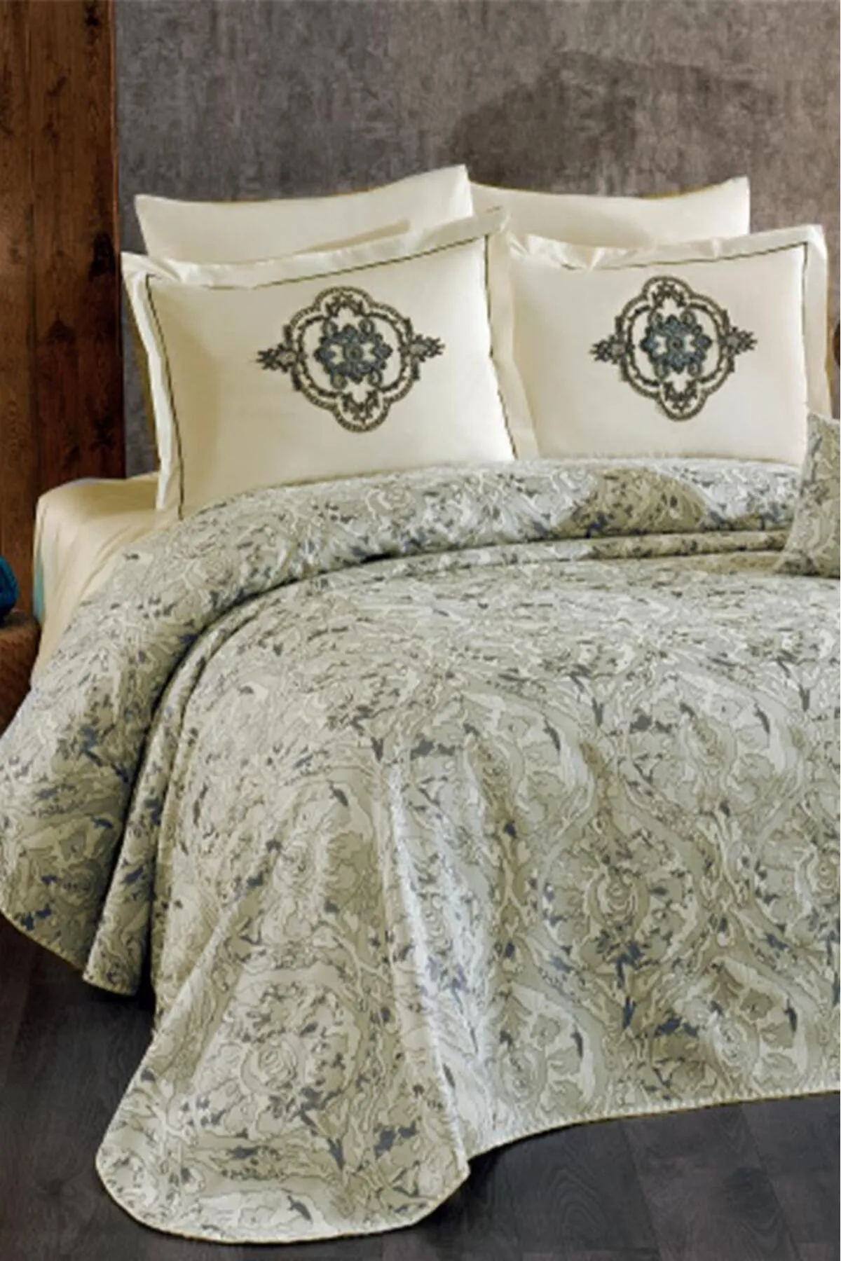 Çeyiz Diyarı  Elite 7-teiliges Chenille-Pique-Set, Creme – Grau