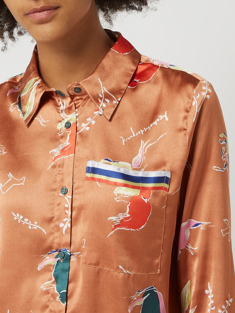 Pyjama-Oberteil mit Allover-Muster Modell 'Amara' in camel