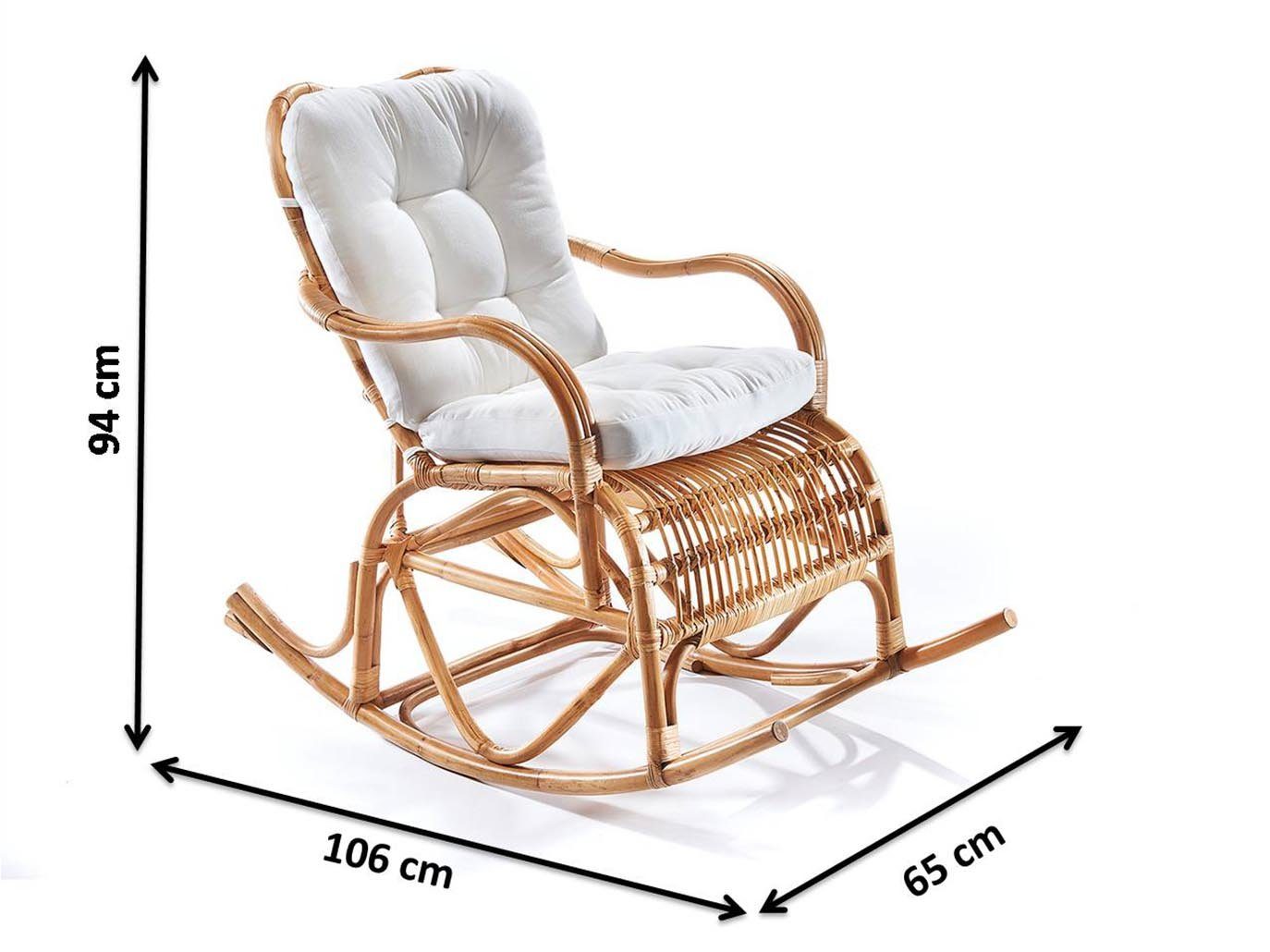 Kobolo Rattanstuhl Schaukelstuhl - Rattan natur - inkl Kissen