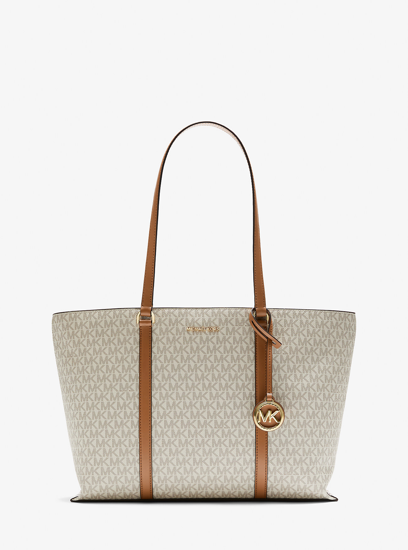 Temple Stor Tote Bag med Signaturlogo – VANILJE/EIKORN