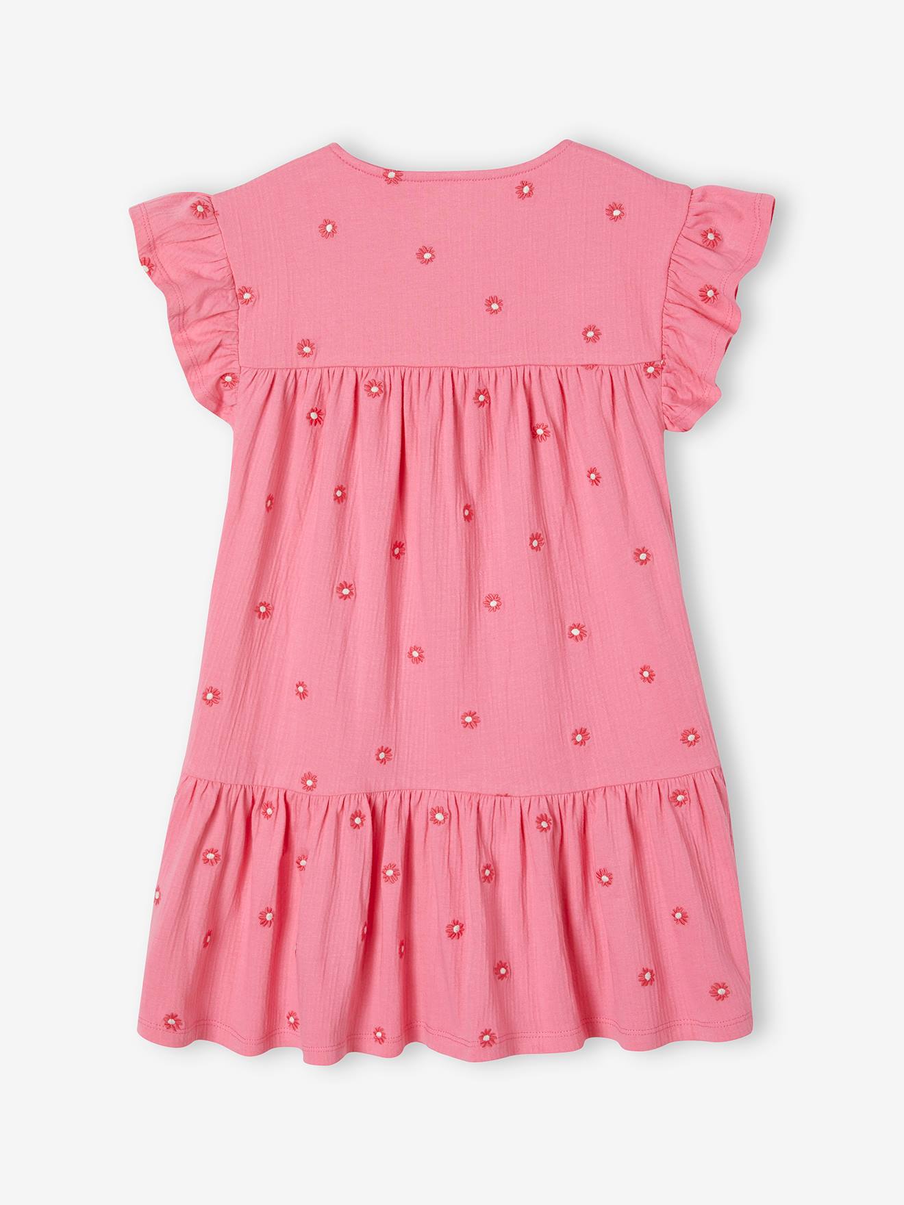 Vertbaudet Besticktes Mädchen Kleid - bonbon rosa