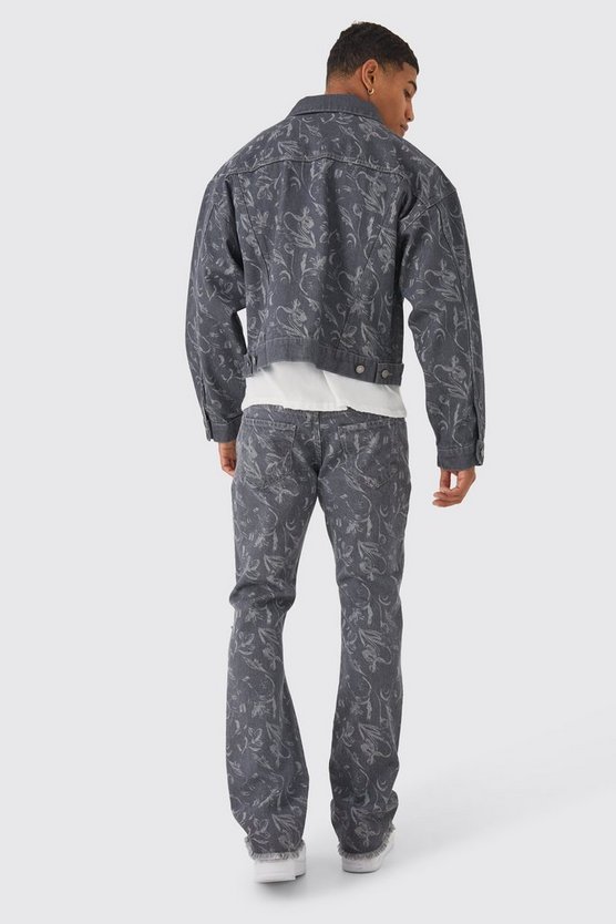 Slim-Fit Schlagjeans mit Laser-Print