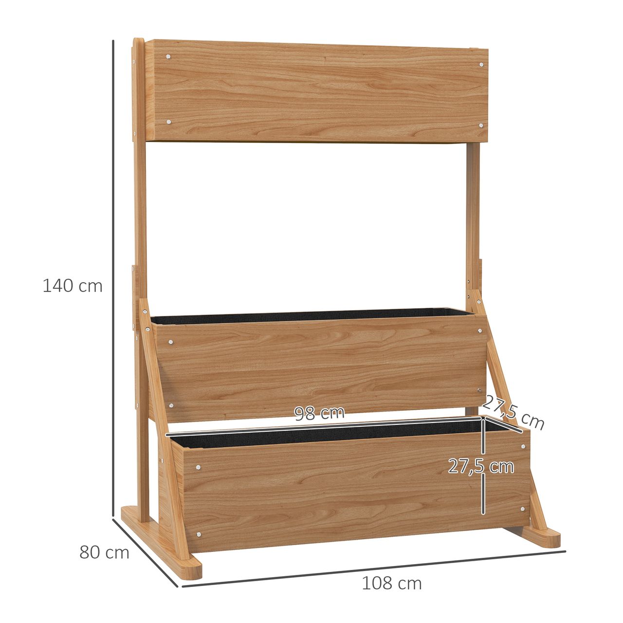Outsunny Hochbeet aus Holz, 3-Stufiger Blumenkasten Gemüsebeet mit Innenvlies