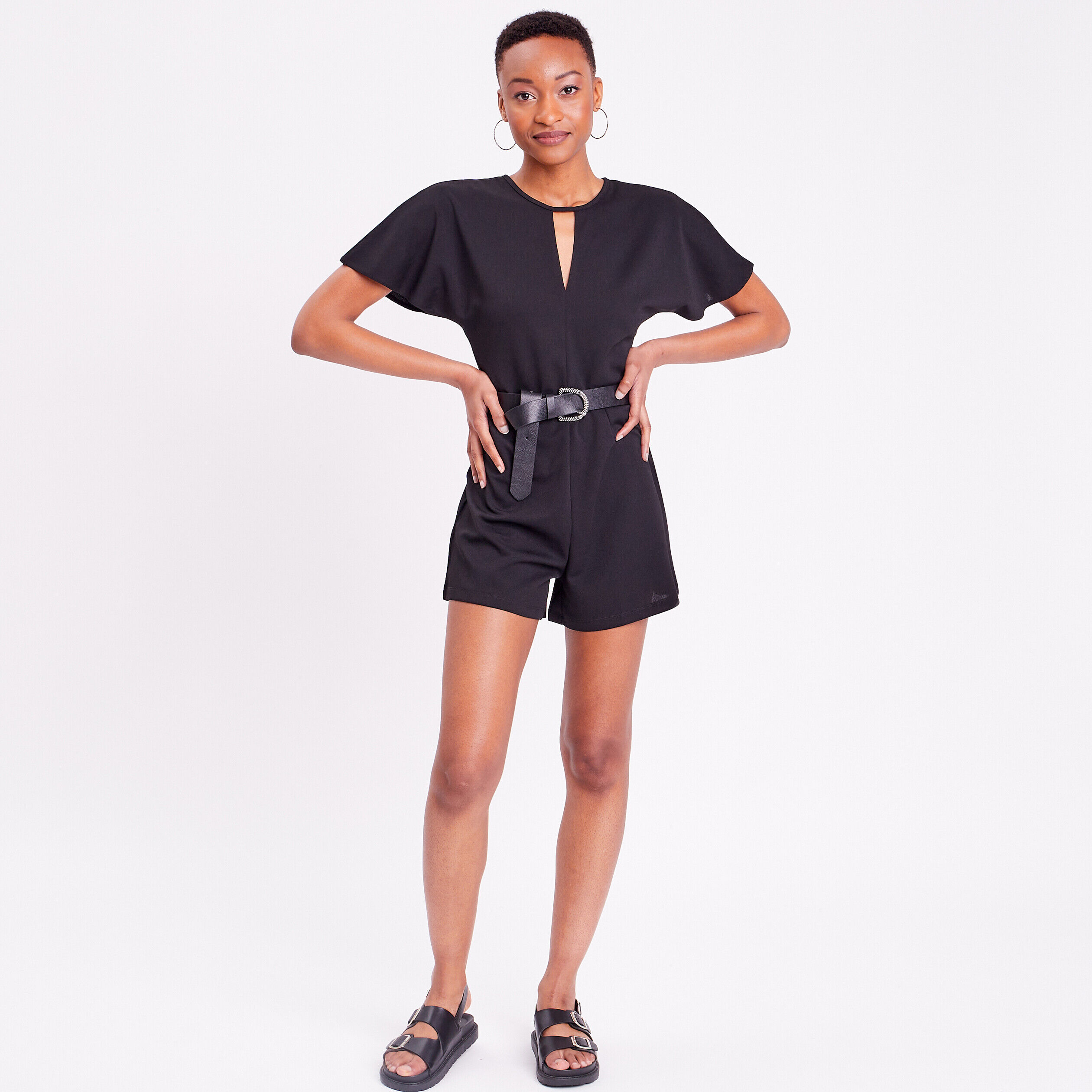 Combishort droite avec fentes noir femme | Cache Cache