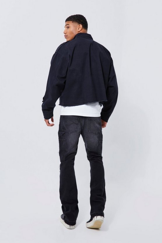 Kastige zerrissene Twill-Jacke mit Kreuz-Applikation