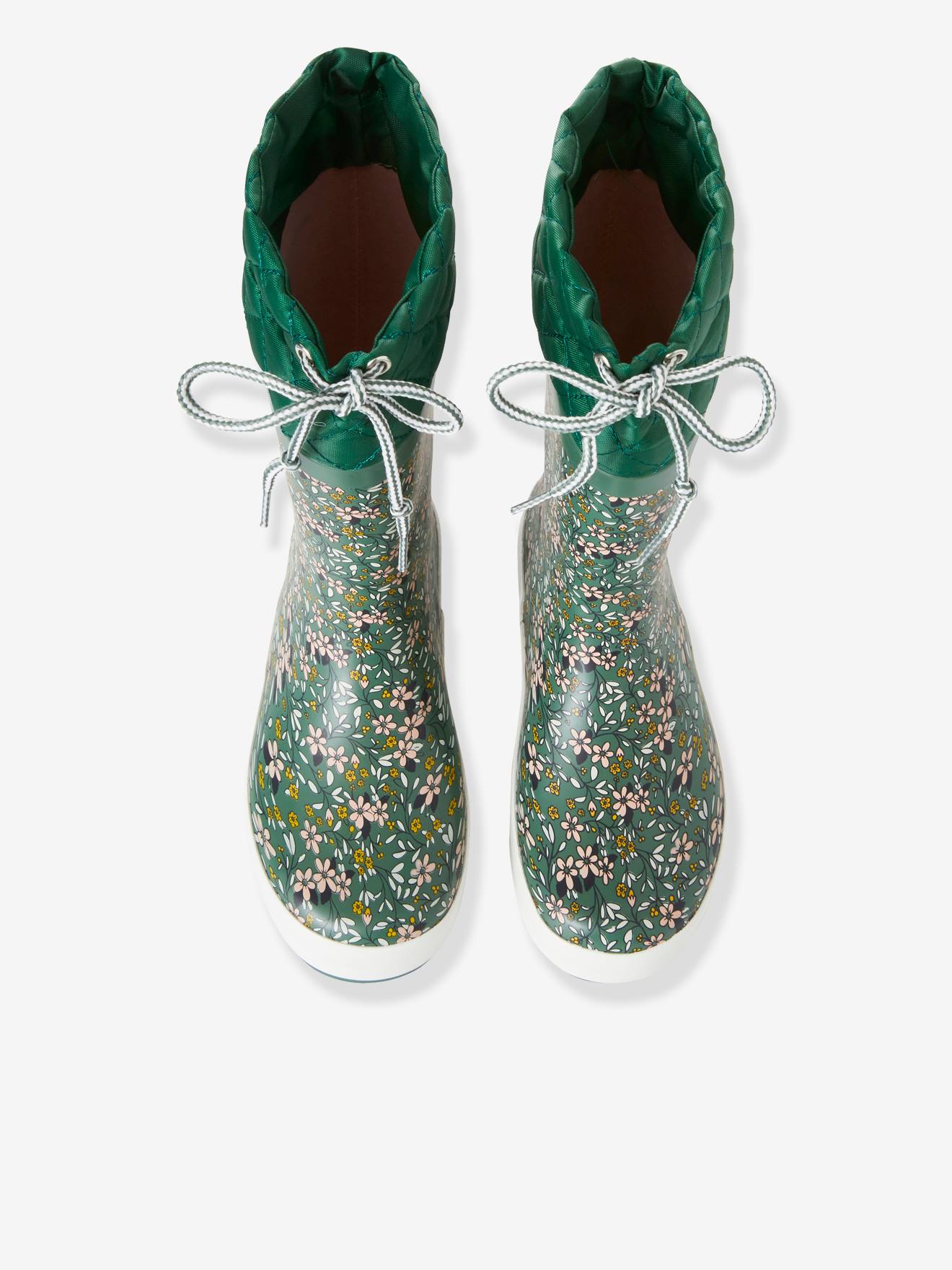Bottes de pluie imprimées fille col matelassé vert