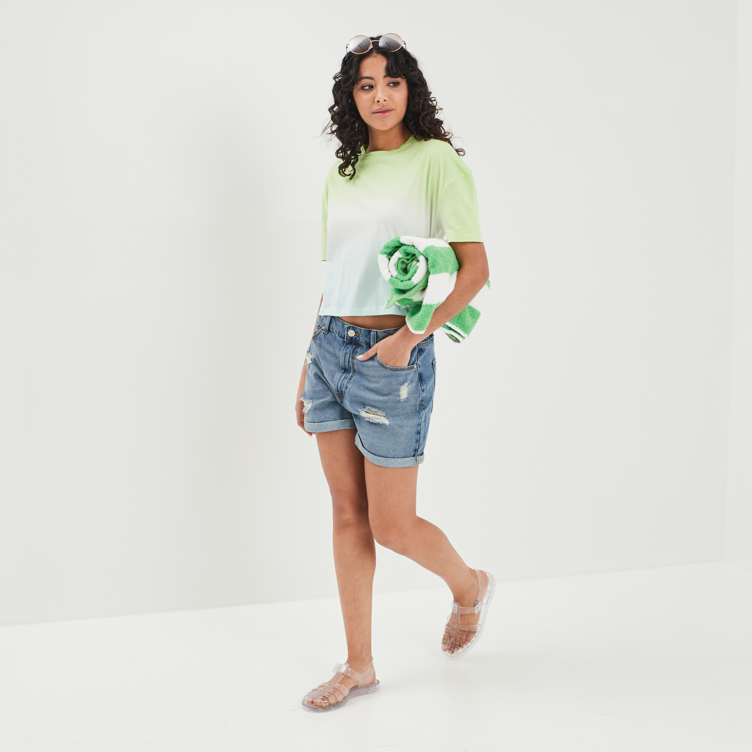 T-shirt cropped oversize Creeks bleu femme | La Halle