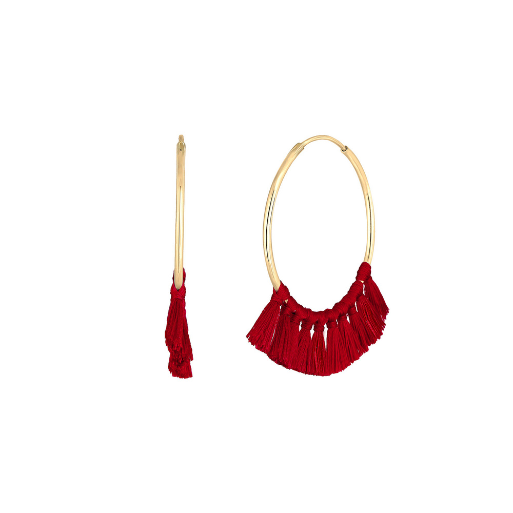 Elli Elli Boucles d'Oreilles Créole Boho Pompon Rouge Boucles d'oreilles Femme - Plaqu Boucles d'oreilles