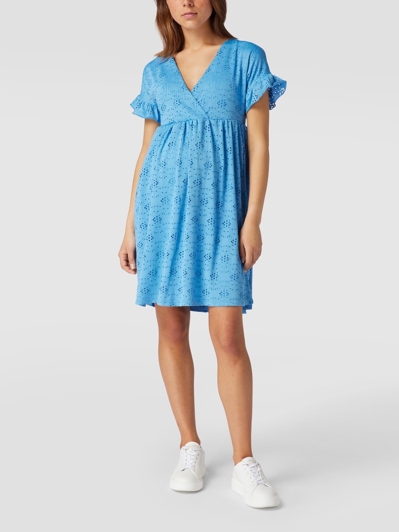 Umstands-Minikleid mit Lochstickerei in ozean blau