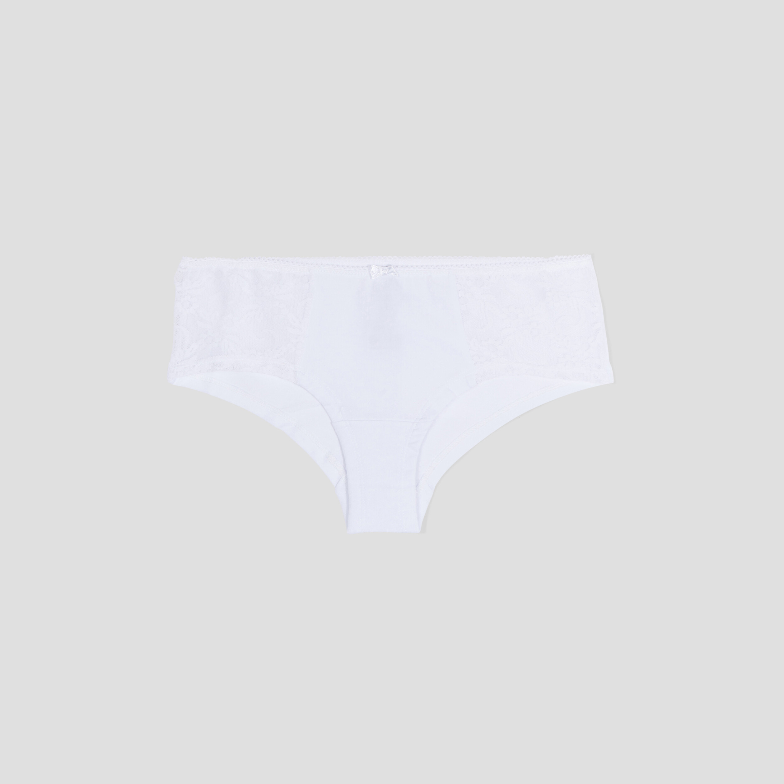 Shorty en coton avec dentelle blanc femme | La Halle