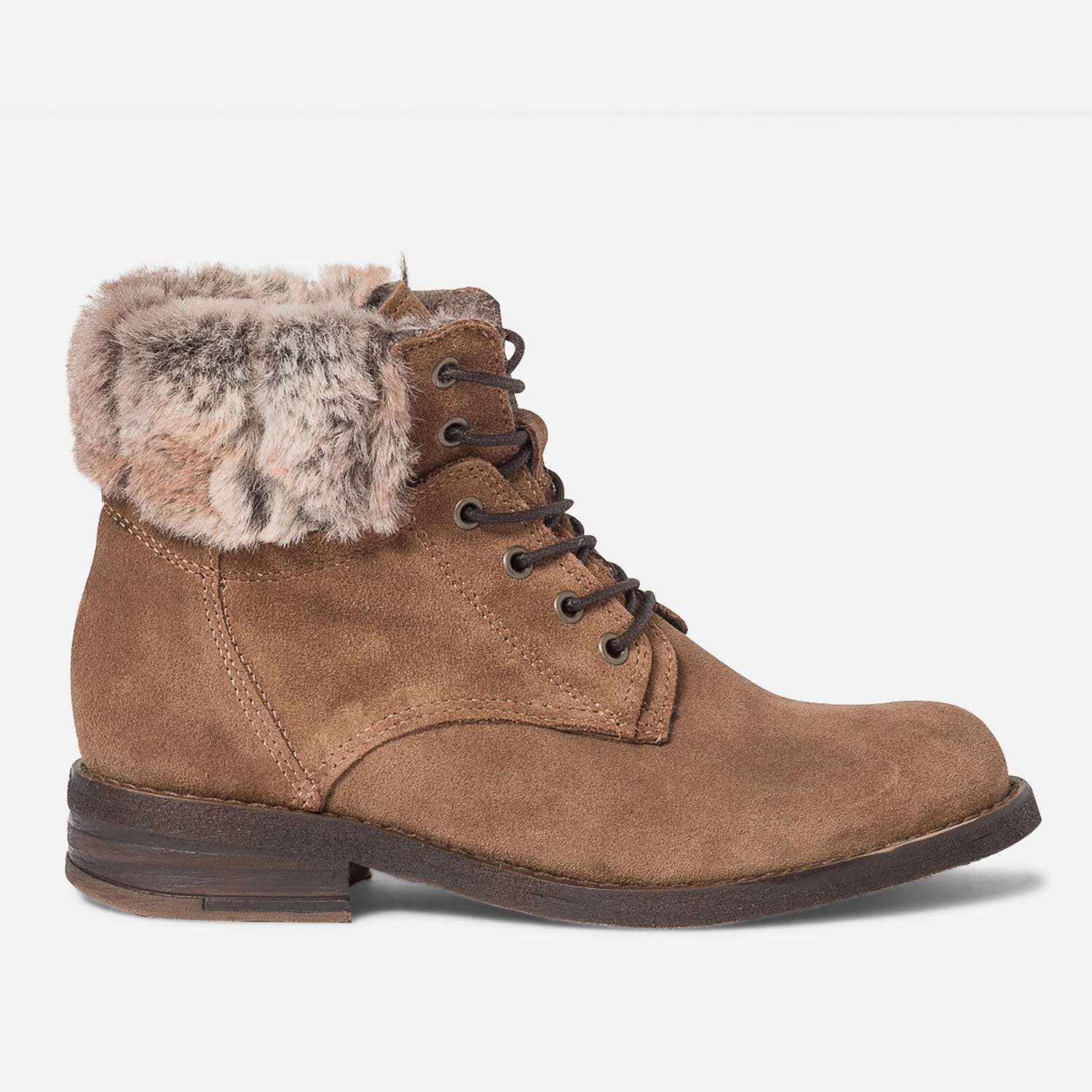 Bottine camel fourrée en cuir velours