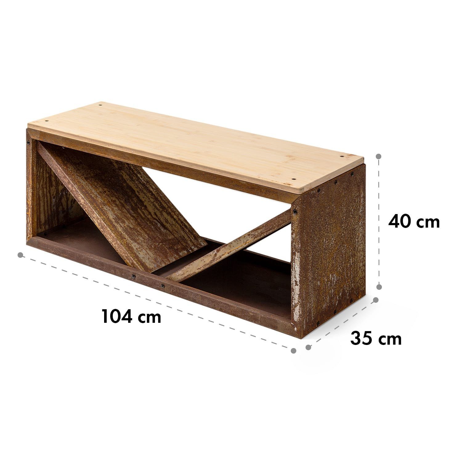 blumfeldt Feuerschale Kindlewood L Rust, (ansehnlich moderner Holzspeicher mit Sitzbank-Funktion)