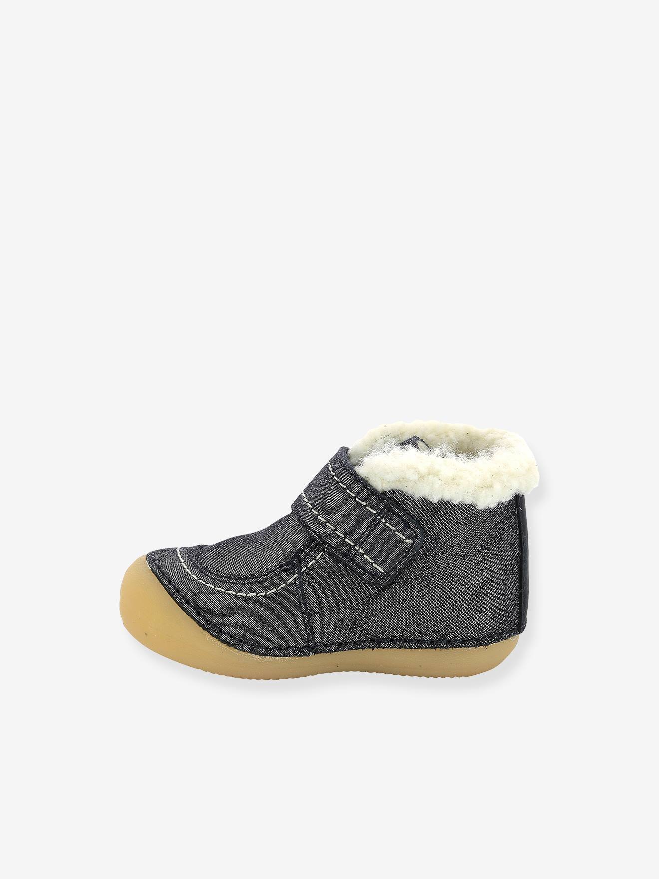 Bottillons fourrés cuir bébé Somoons KICKERS® 1ers pas marine glitter