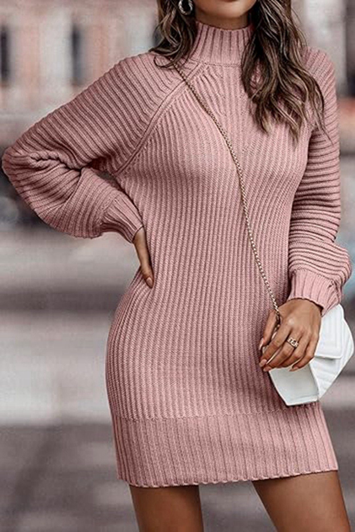 B.X Strickkleid Damen Minikleid Strickpullover Langarm Große Größen, Elegant