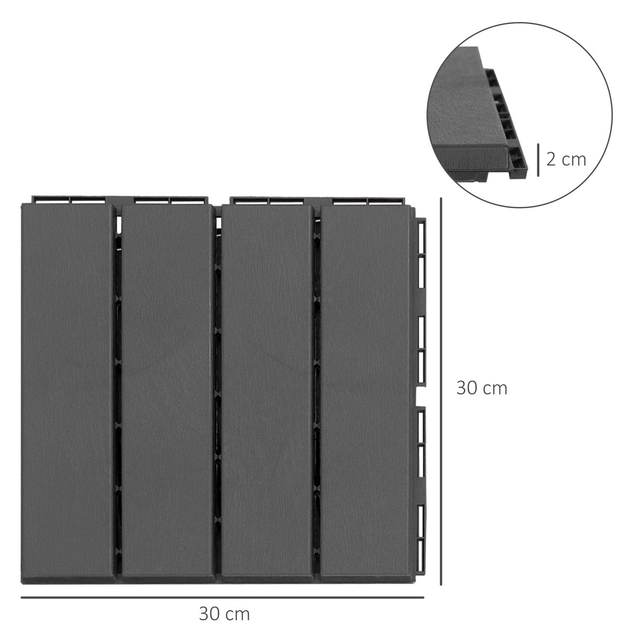 Outsunny 9 er Set Terassenfliesen Balkon Patio 30 x 30 cm Garten-Klickfliese Bodenbelag Bodenfliese Innen Außen Kunststoff Schwarz