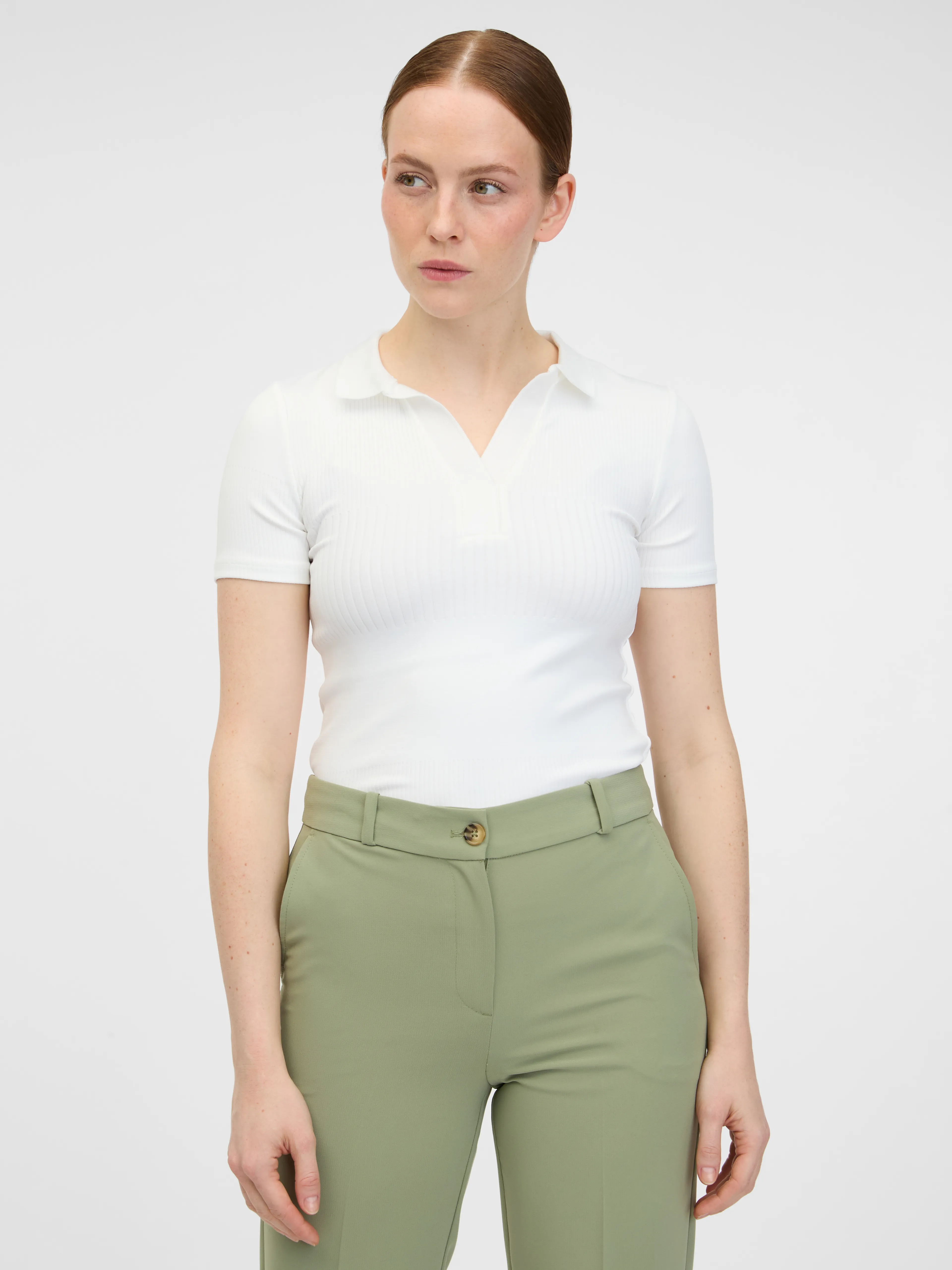 Weißes Damen-Strick-Poloshirt ORSAY