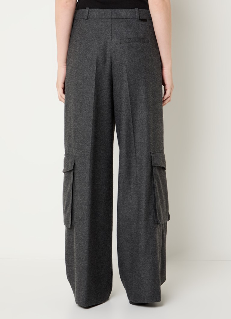Pantaloni HUGO BOSS Herota cu talie înaltă și croială largă, cu revere