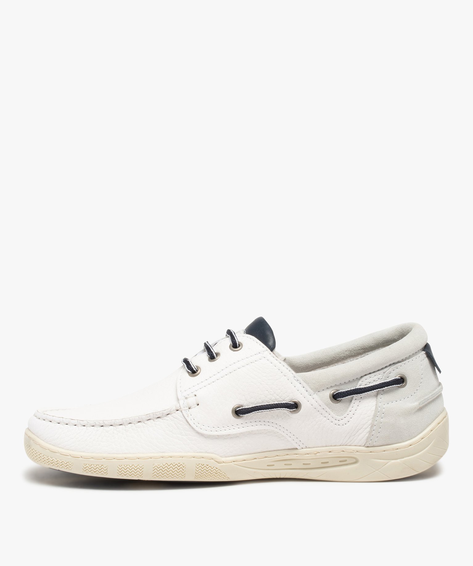 Chaussures bateau homme confort dessus cuir - Tanéo blanc | GEMO