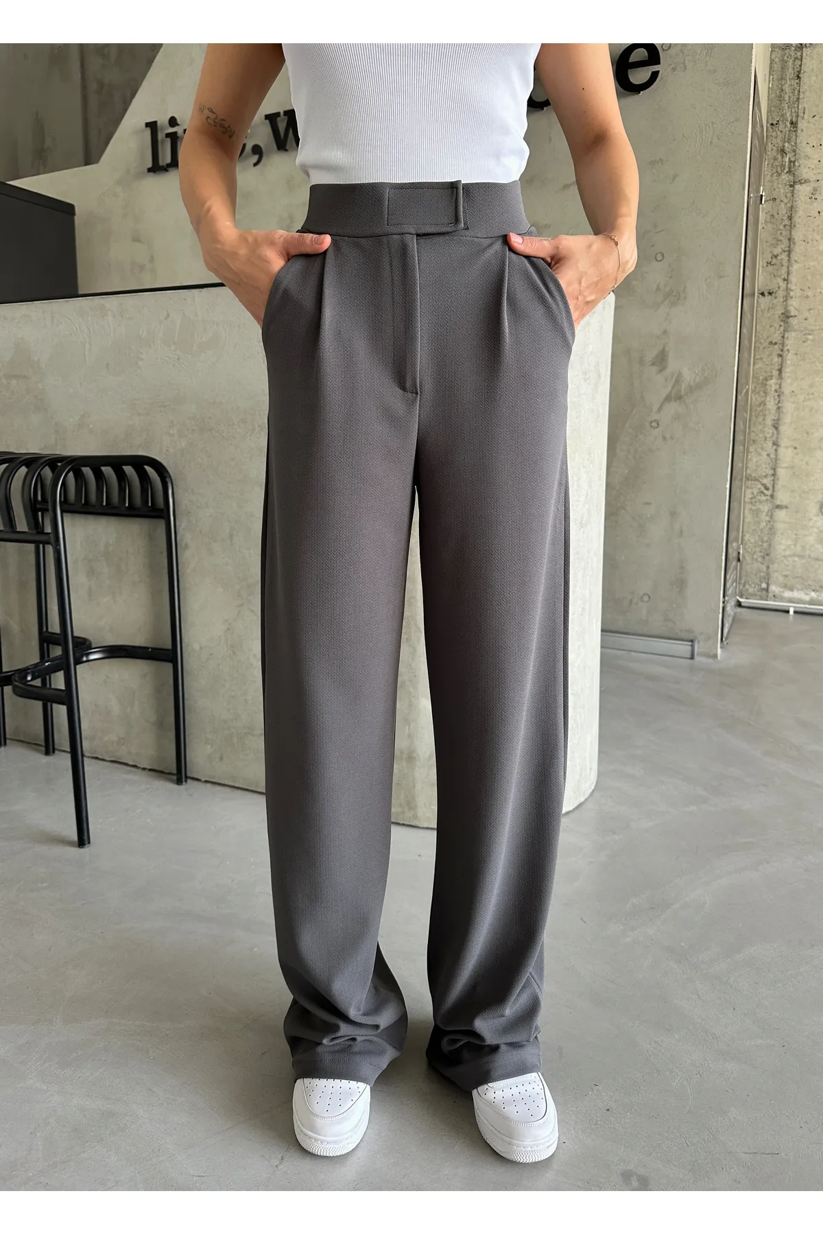 Laluvia  Parla Damen-Palazzohose aus Lycra mit Klettverschluss in Anthrazit