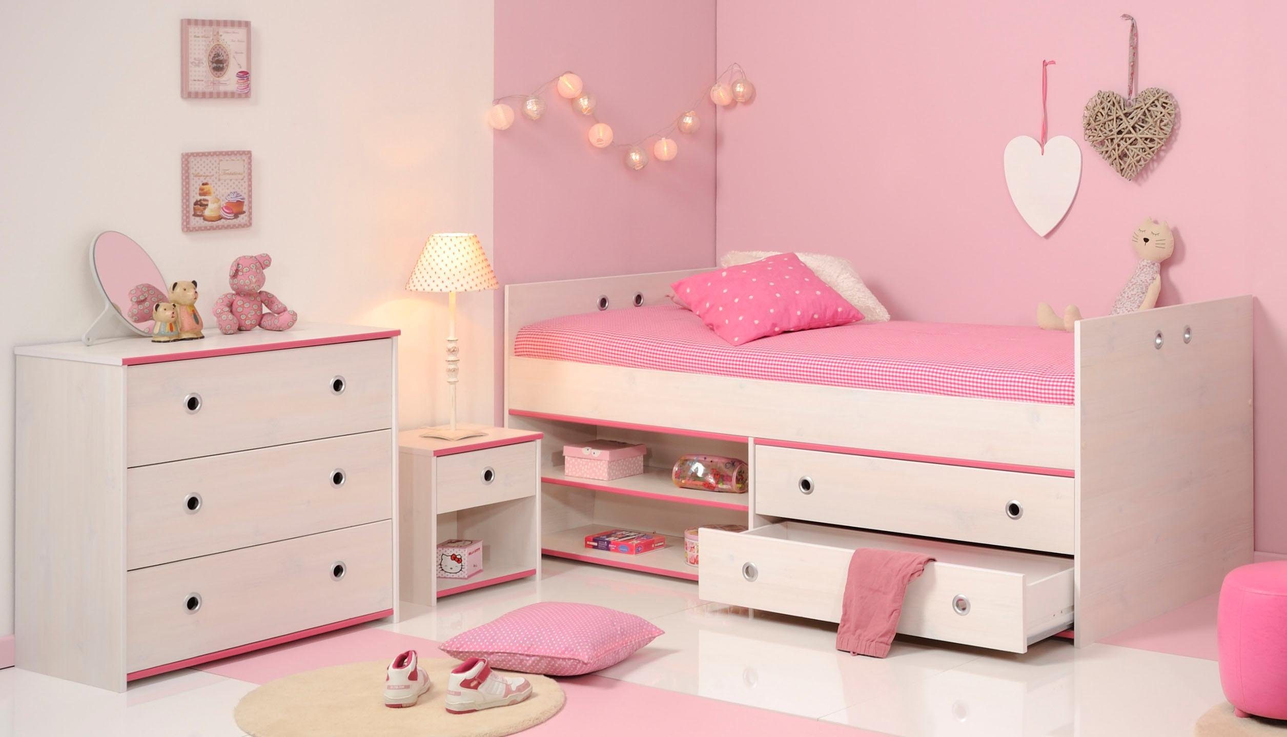 Parisot Jugendzimmer-Set Smoozy, (Set, 3-St., Stauraumbett, Nachttisch und Schubkastenkommode)