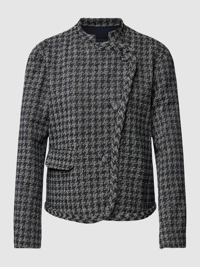 Blazer mit Hahnentrittmuster und Pattentasche in dunkelblau