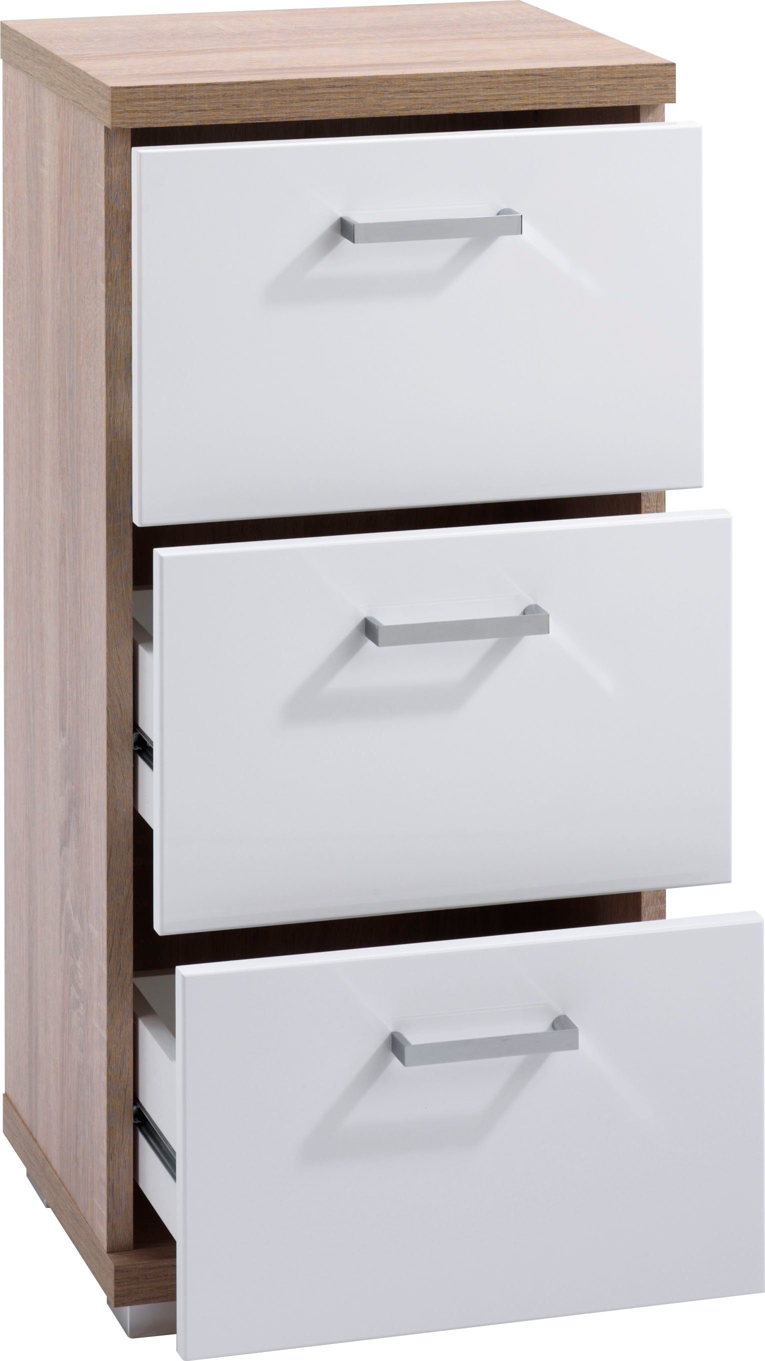 byLIVING Badkommode Nebraska, Breite 35 cm, Badezimmerschrank mit Metallgriffen, 3 Schubladen