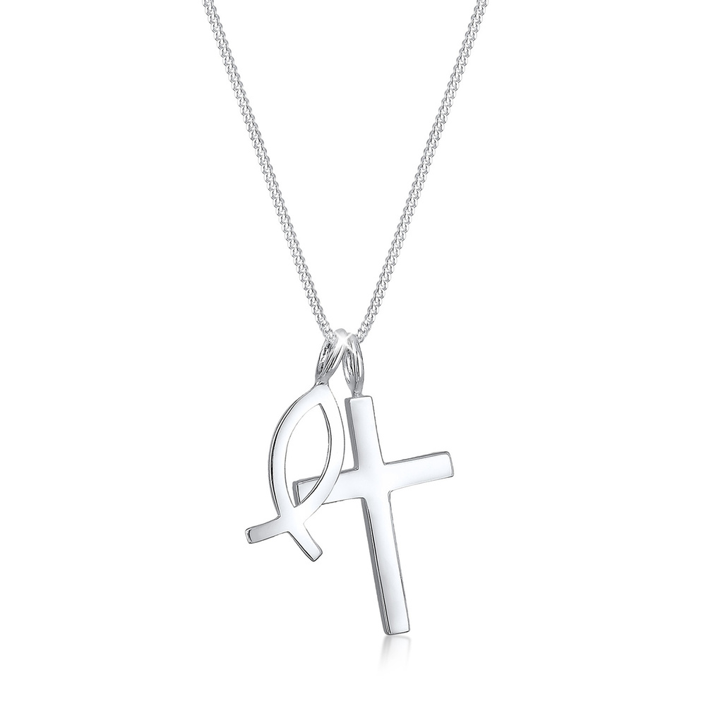 Elli Elli Collier Femmes Pendentif Croix-Poisson en Argent Sterling 925 Bijoux