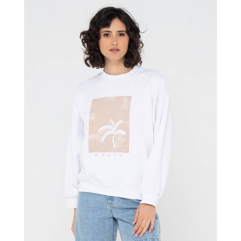 RUSTY SUNSET PALM OVERSIZE CREW NECK FLEECE Sweatshirt Damen