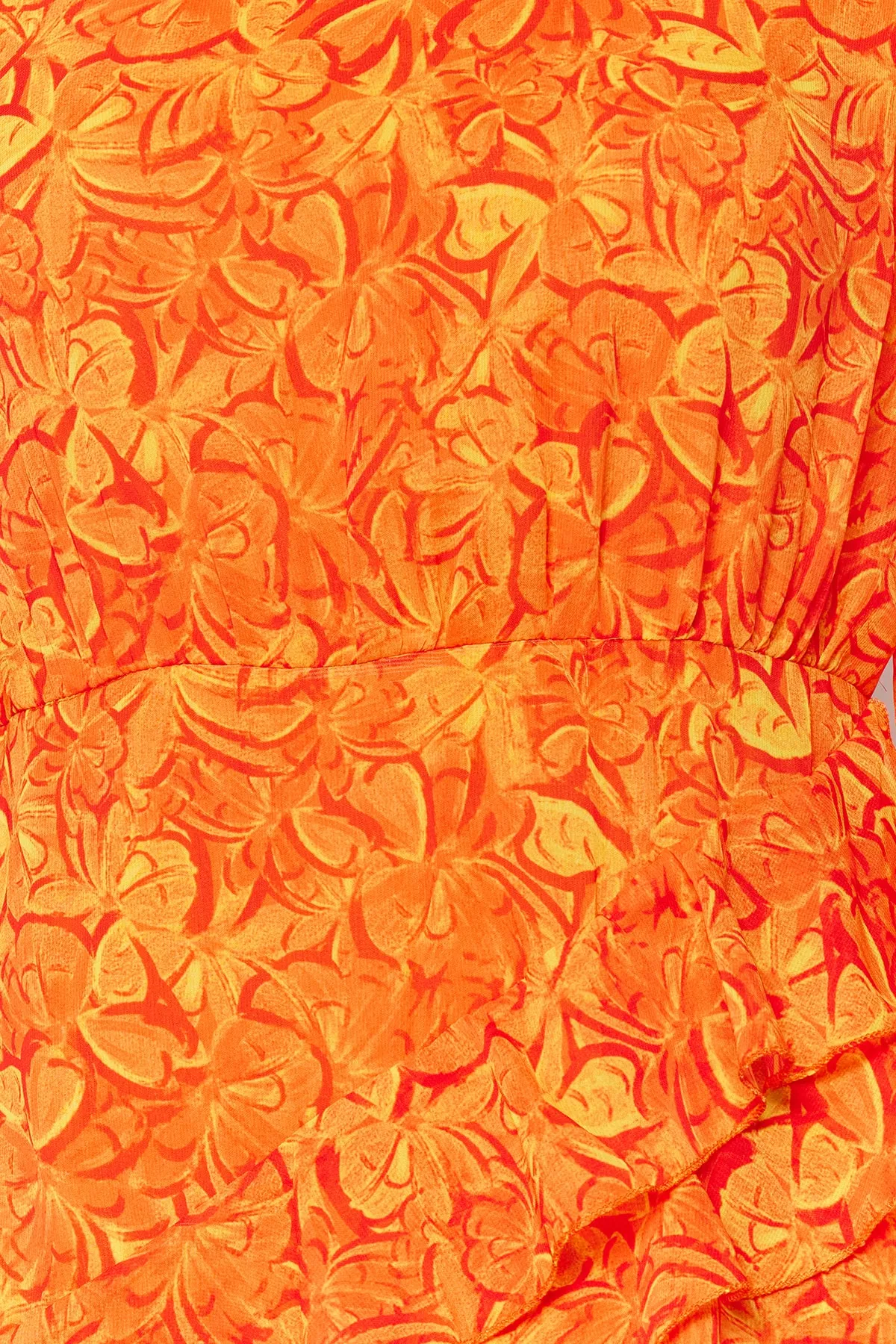 Trendyol Modest  Orangefarbenes Kleid aus gewebtem Chiffon mit Blumenrock, Rüschenfutter TCTSS23EB00160