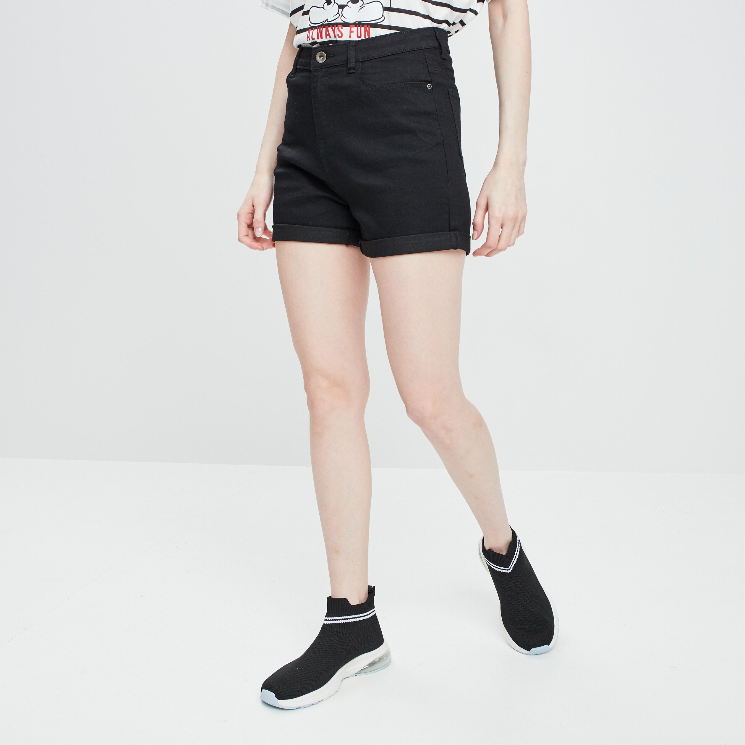 Short slim en jean taille haute denim noir femme | La Halle