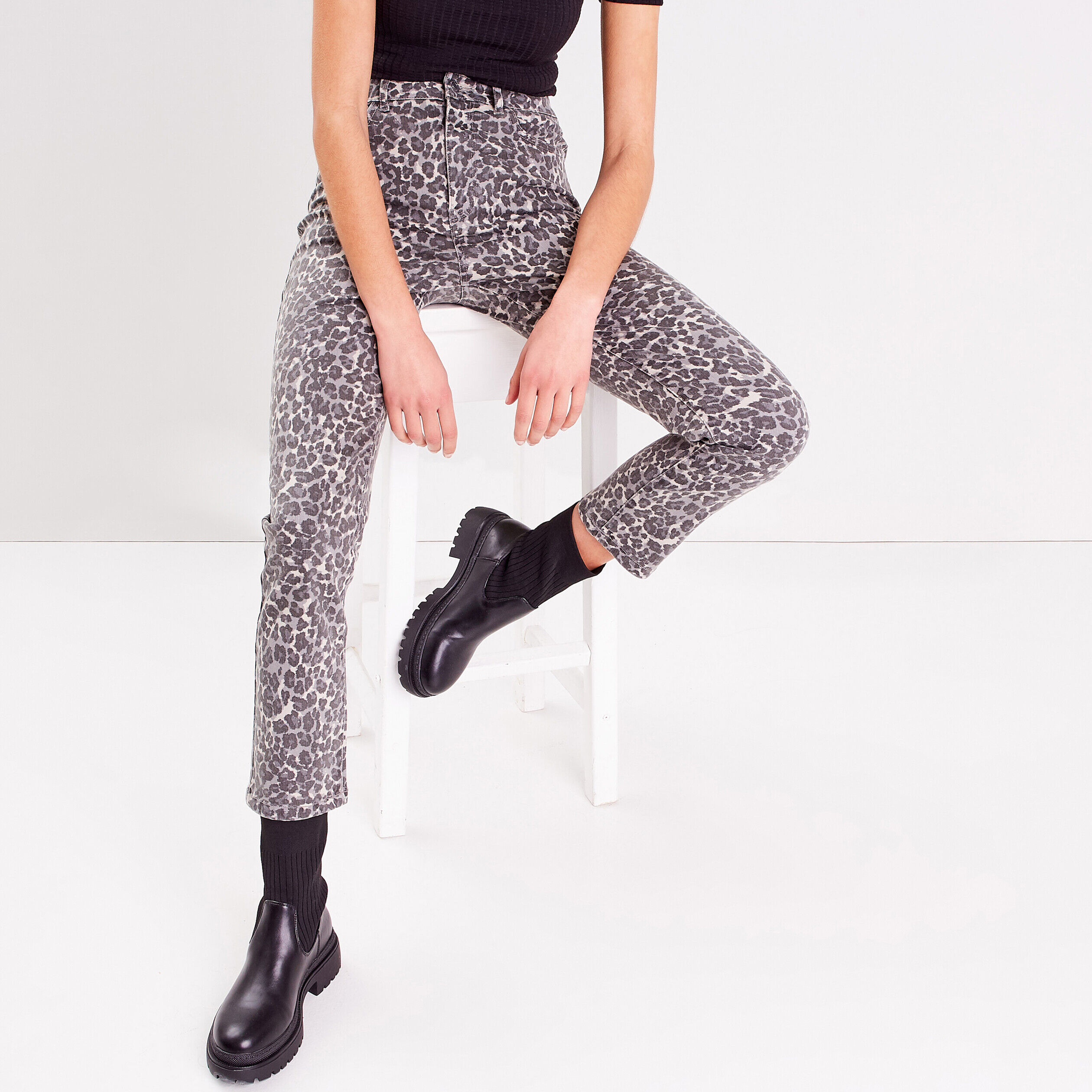 Jeans slim taille haute gris femme | Cache Cache