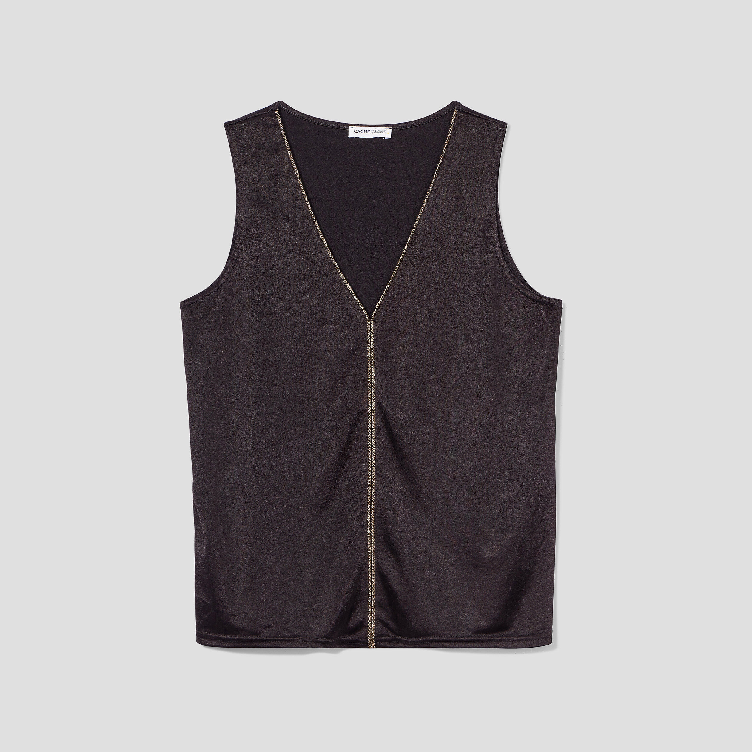 Blouse sans manches satin noir femme | Cache Cache
