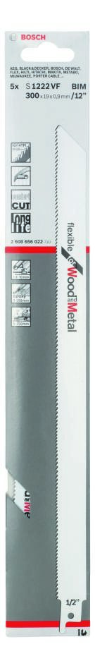 Příslušenství Bosch Blue 2608656022 S1222VF Kotouč do ocasní pily flexibilní na dřevo a kov 300 mm 5 kusů